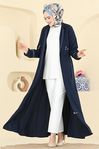 moda selvim Püskül Detaylı Zarif Ferace 2856SL432 Laci - Thumbnail