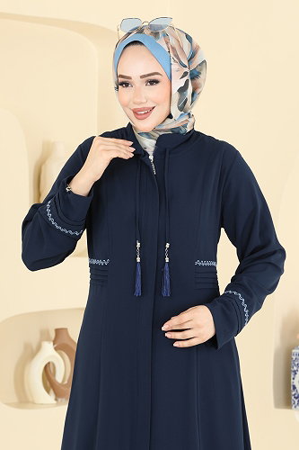 moda selvim Püskül Detaylı Zarif Ferace 2856SL432 Laci - Thumbnail