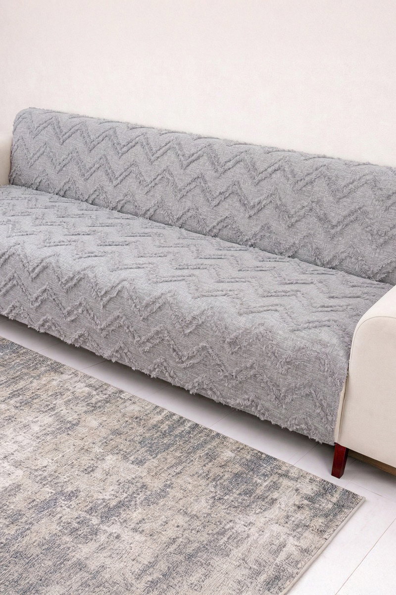 Püsküllü Çekyat Örtüsü 1021HB1195 Gri