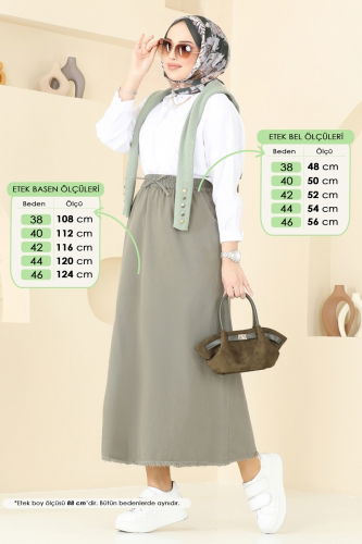 moda selvim Püsküllü Kot Etek 110PGS1067 Çağla - Thumbnail