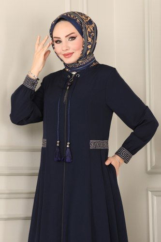moda selvim Püsküllü Medine İpeği Ferace 3028PD194 Laci - Thumbnail