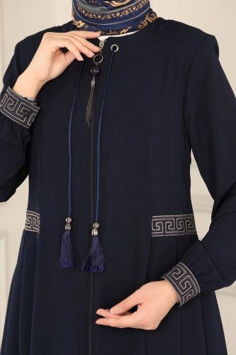 moda selvim Püsküllü Medine İpeği Ferace 3028PD194 Laci - Thumbnail