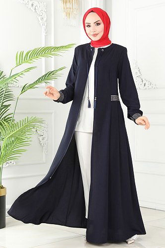 moda selvim Püsküllü Medine İpeği Ferace 3028PD194 Laci - Thumbnail