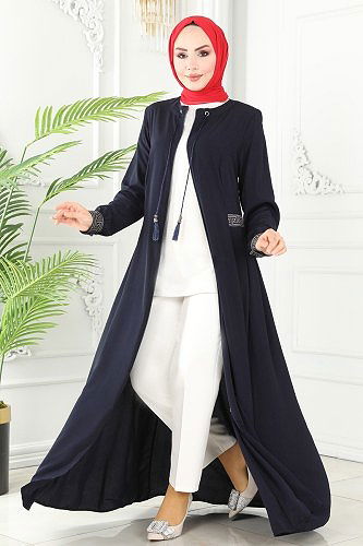 moda selvim Püsküllü Medine İpeği Ferace 3028PD194 Laci - Thumbnail