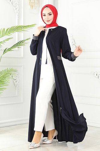 moda selvim Püsküllü Medine İpeği Ferace 3028PD194 Laci - Thumbnail