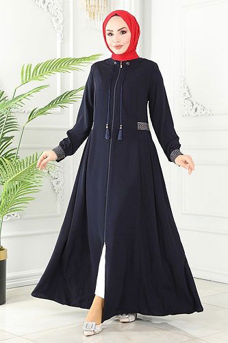 moda selvim Püsküllü Medine İpeği Ferace 3028PD194 Laci - Thumbnail