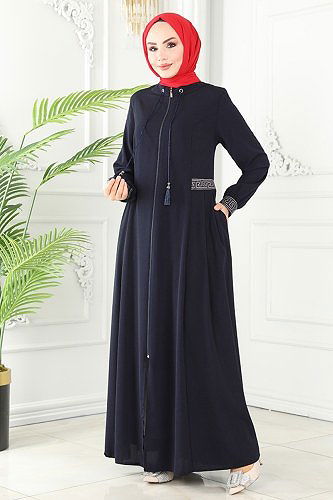 moda selvim Püsküllü Medine İpeği Ferace 3028PD194 Laci - Thumbnail