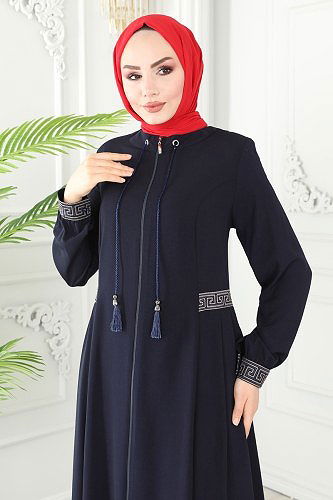 moda selvim Püsküllü Medine İpeği Ferace 3028PD194 Laci - Thumbnail