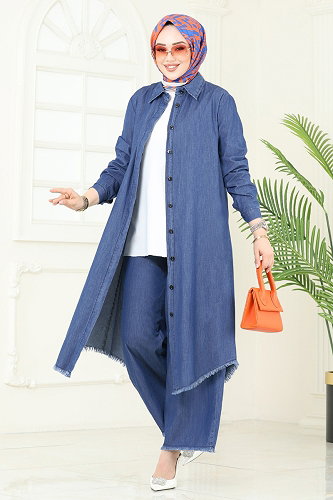 moda selvim Püsküllü Tensel Kot Takım 328MSA980 Kot - Thumbnail