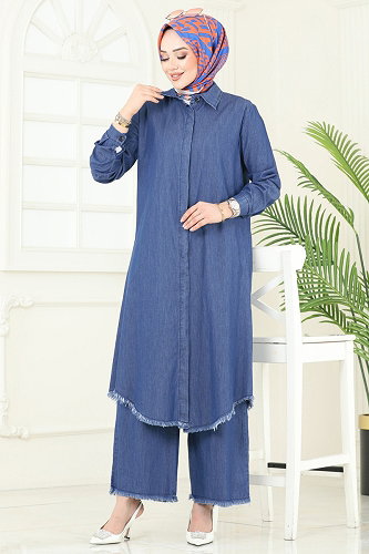 moda selvim Püsküllü Tensel Kot Takım 328MSA980 Kot - Thumbnail