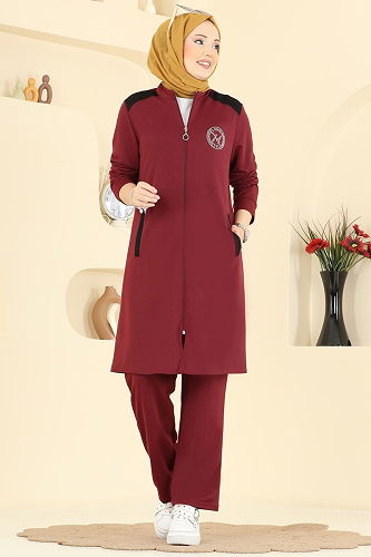 moda selvim Rahat Kesim 2 li Takım PL9202 Bordo - Thumbnail