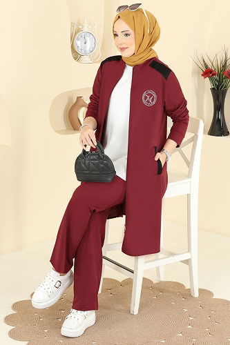moda selvim Rahat Kesim 2 li Takım PL9202 Bordo - Thumbnail
