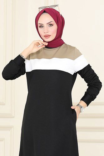 moda selvim Renk Şeritli İkili Takım 2484SL432 Vizyon&Siyah - Thumbnail