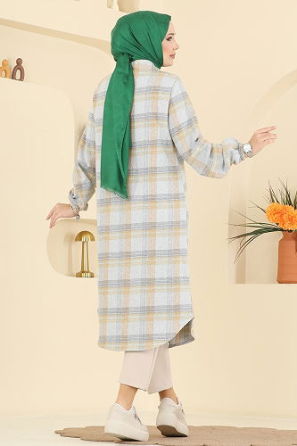 moda selvim Renkli Desenli Ekose Tunik 3070KTR750 Gri - Thumbnail