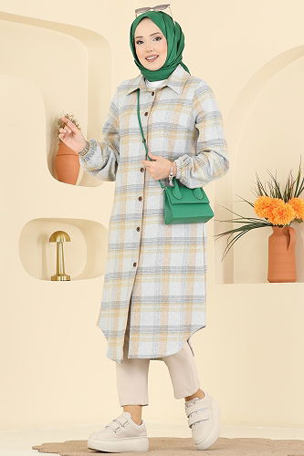 moda selvim Renkli Desenli Ekose Tunik 3070KTR750 Gri - Thumbnail