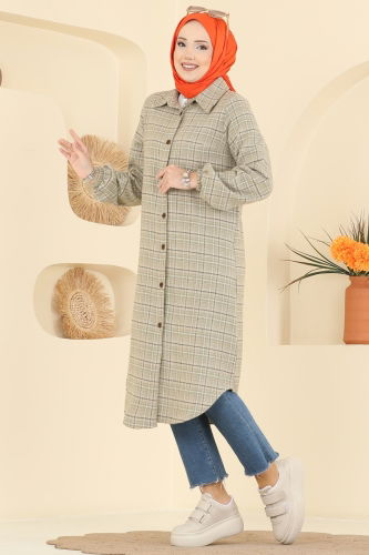 K.T.R. - Renkli Desenli Ekose Tunik 3070KTR750 Haki