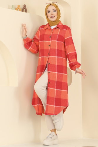 K.T.R. - Renkli Desenli Ekose Tunik 3070KTR750 Kırmızı&Oranj