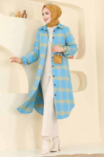 K.T.R. - Renkli Desenli Ekose Tunik 3070KTR750 Mavi