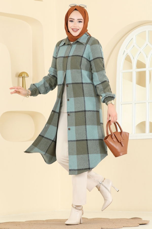 Modaselvim Tunik Renkli Desenli Ekose Tunik 3070KTR750 Mint