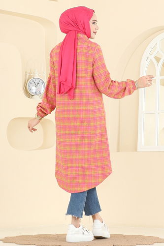 moda selvim Renkli Desenli Ekose Tunik 3070KTR750 Pembe - Thumbnail
