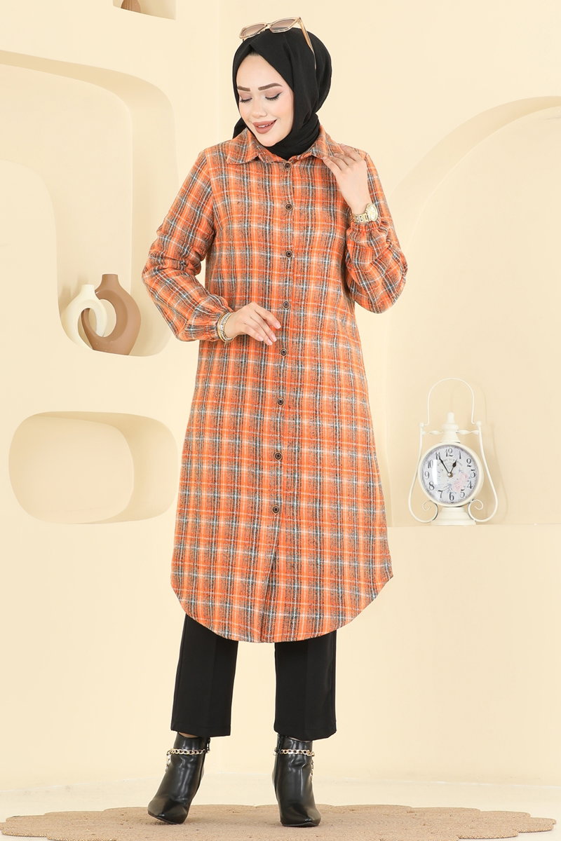 Renkli Desenli Ekose Tunik 3070KTR750 Siyah&Oranj