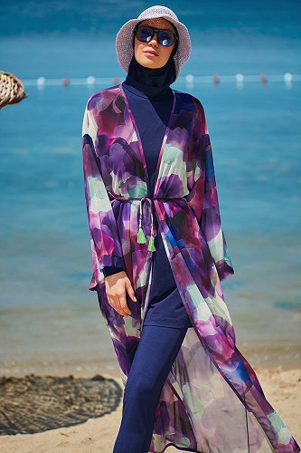 moda selvim Renkli Desenli Pareo 2338MRNK1139 Mor - Thumbnail