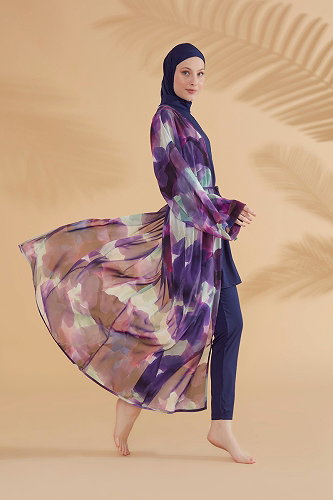 moda selvim Renkli Desenli Pareo 2338MRNK1139 Mor - Thumbnail