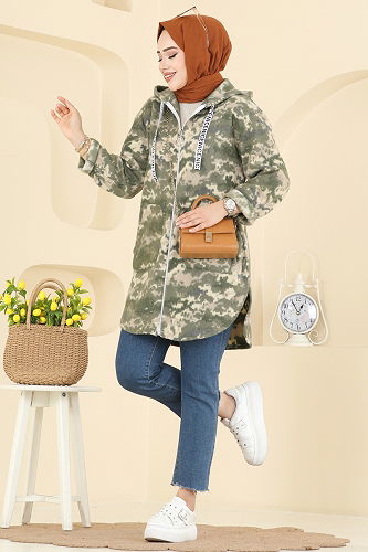 moda selvim Renkli Desenli Polar Kap 2062ERK1158 Desen1 Haki - Thumbnail