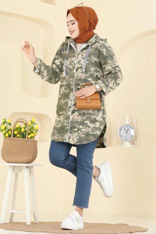 Modaselvim Kap / Kaban Renkli Desenli Polar Kap 2062ERK1158 Desen1 Haki