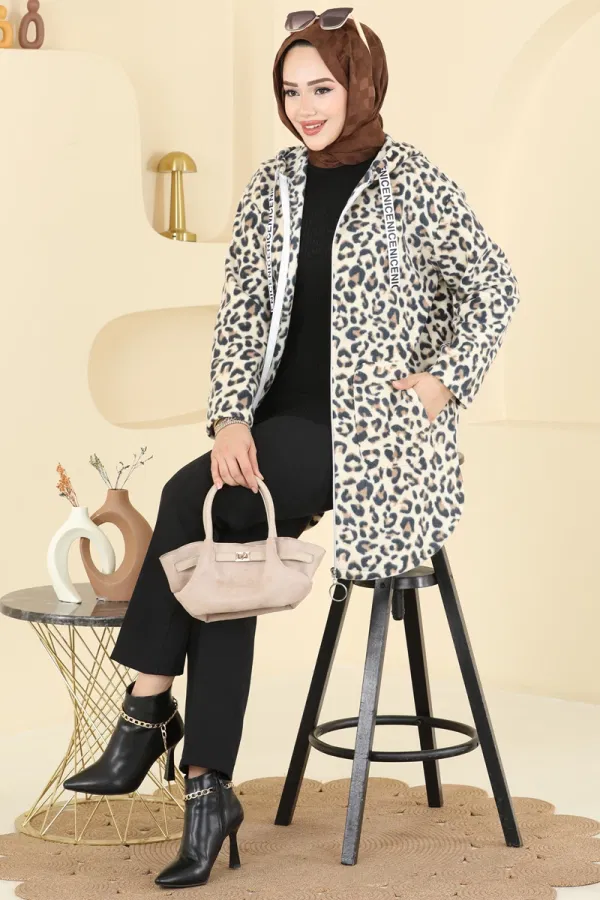Modaselvim Kap / Kaban Renkli Desenli Polar Kap 2062ERK1158 Desen2 Leopar&Vizyon