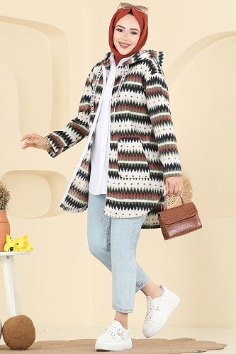 moda selvim Renkli Desenli Polar Kap 2062ERK1158 Desen3 Haki&Siyah - Thumbnail