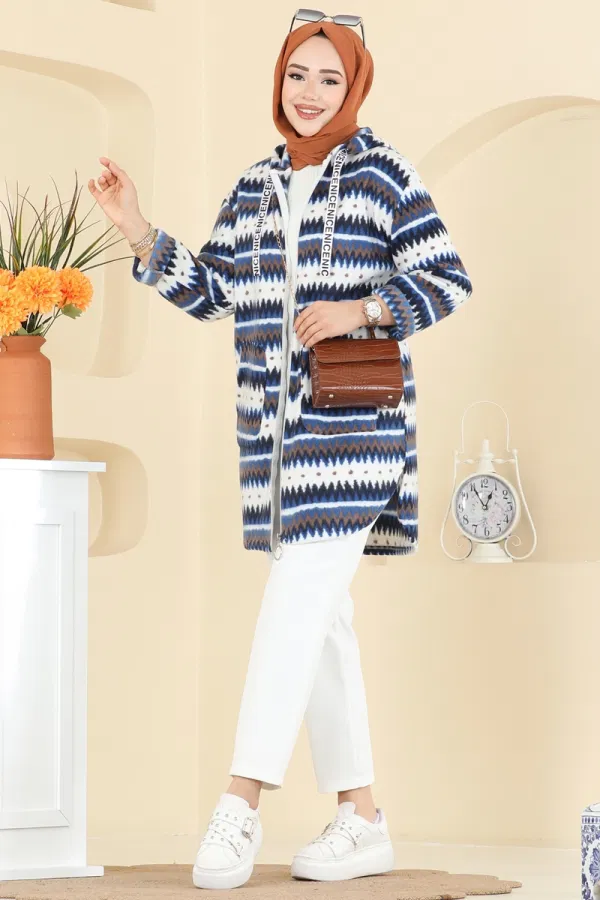 Modaselvim Kap / Kaban Renkli Desenli Polar Kap 2062ERK1158 Desen3 Saks