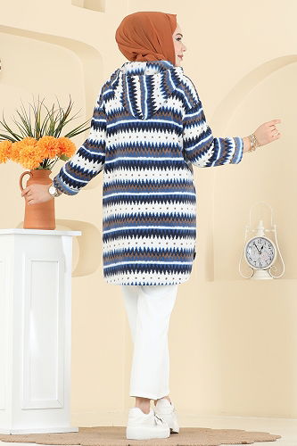 moda selvim Renkli Desenli Polar Kap 2062ERK1158 Desen3 Saks - Thumbnail