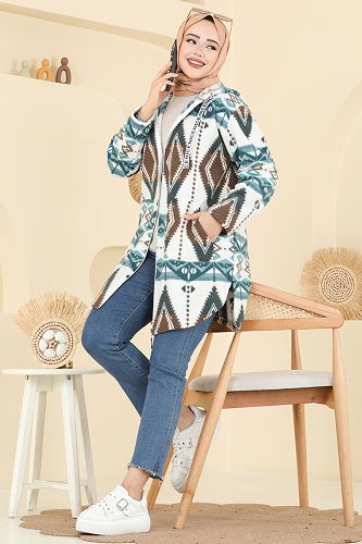 moda selvim Renkli Desenli Polar Kap 2062ERK1158 Desen5 Mint - Thumbnail