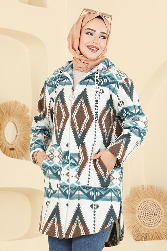 moda selvim Renkli Desenli Polar Kap 2062ERK1158 Desen5 Mint - Thumbnail