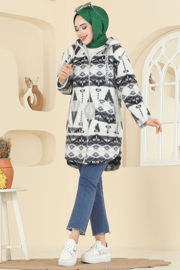 Modaselvim Kap / Kaban Renkli Desenli Polar Kap 2062ERK1158 Desen6 Gri