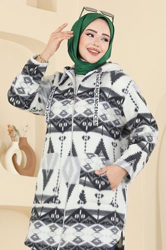 moda selvim Renkli Desenli Polar Kap 2062ERK1158 Desen6 Gri - Thumbnail