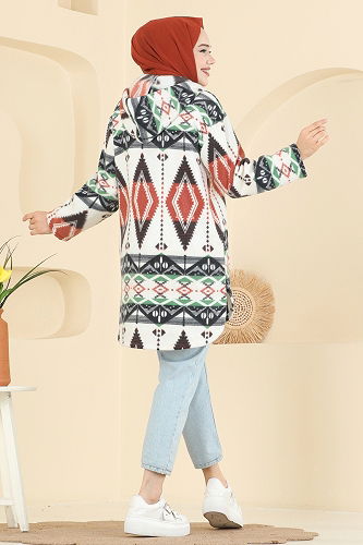 moda selvim Renkli Desenli Polar Kap 2062ERK1158 Desen6 somon - Thumbnail