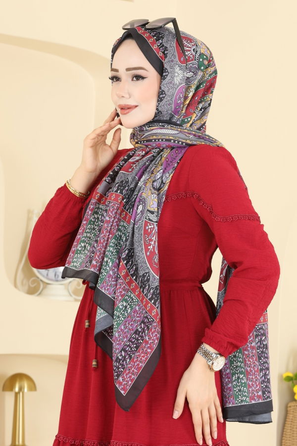 Modaselvim Şal Renkli Desenli Soft Şal Serisi 1306AFV475 Lila