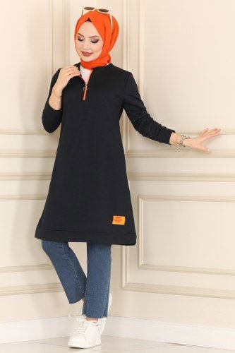 moda selvim Renkli Fermuarlı Tesettür Tunik 2222ASY563 Laci&Oranj - Thumbnail