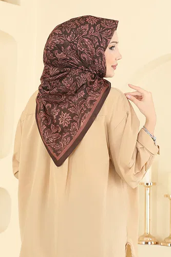 moda selvim Retro Desen Soft Eşarp Serisi 508ERB1087 Acı Kahve - Thumbnail