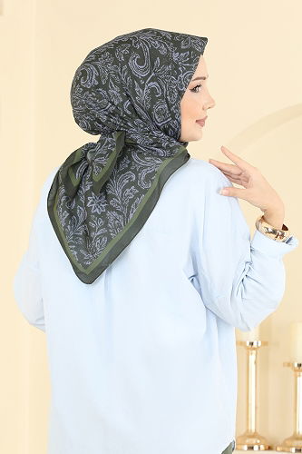 moda selvim Retro Desen Soft Eşarp Serisi 508ERB1087 Haki - Thumbnail