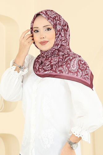 moda selvim Retro Desen Soft Eşarp Serisi 508ERB1087 Koyu Bordo - Thumbnail