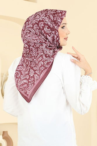 moda selvim Retro Desen Soft Eşarp Serisi 508ERB1087 Koyu Bordo - Thumbnail