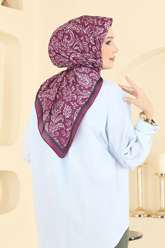 moda selvim Retro Desen Soft Eşarp Serisi 508ERB1087 Mürdüm - Thumbnail