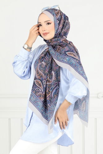 moda selvim Retro Desen Soft Şal Serisi 709ART1138 Pudra - Thumbnail