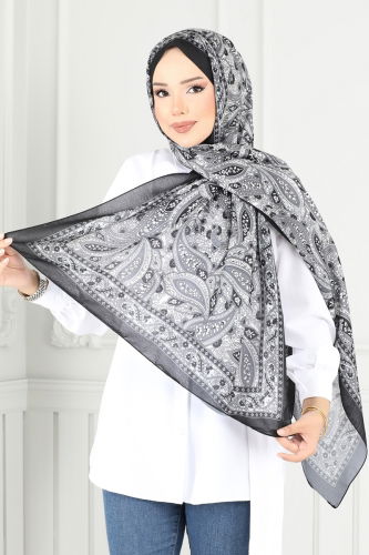 moda selvim Retro Desen Soft Şal Serisi 709ART1138 Siyah - Thumbnail