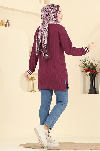 moda selvim Ribana Detay Armalı Tunik 708PM271 Açık Bordo - Thumbnail
