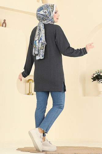 moda selvim Ribana Detay Armalı Tunik 708PM271 Antrasit - Thumbnail
