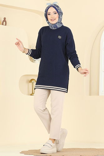 moda selvim Ribana Detay Armalı Tunik 708PM271 Laci - Thumbnail